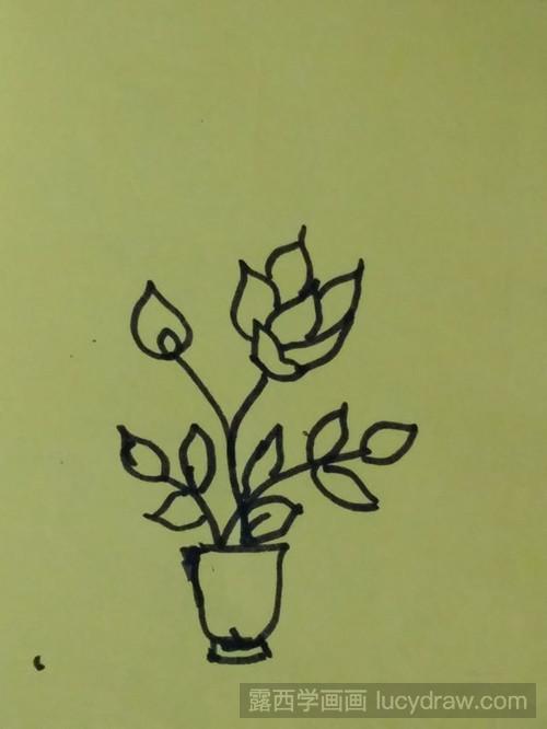 儿童画教程教你画栀子花小盆栽