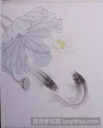 怎么绘制工笔画荷花与鲤鱼