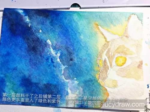 猫与星空水彩画教程