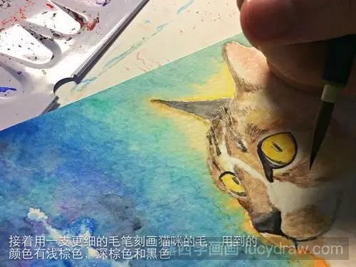 猫与星空水彩画教程