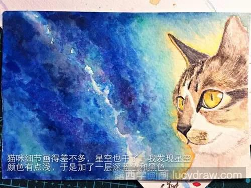 猫与星空水彩画教程