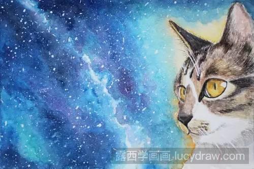 猫与星空水彩画教程