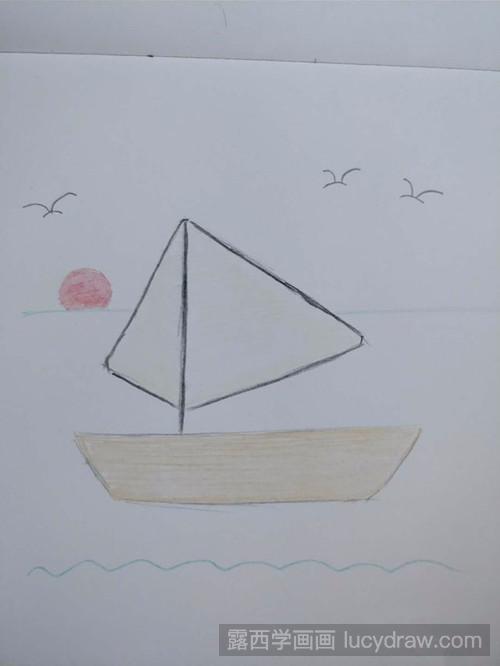 教你画帆船、海鸥和日落