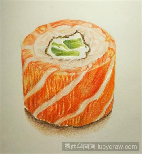 三文鱼寿司彩铅画教程