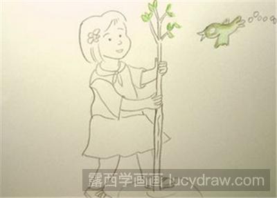 儿童画教程：植树的小女孩