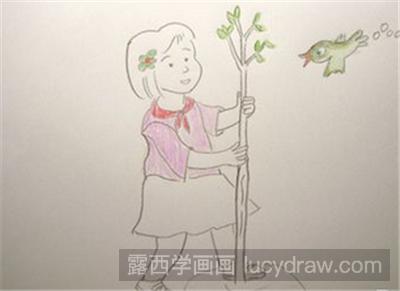 儿童画教程：植树的小女孩