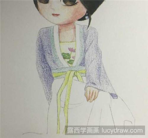 彩铅画教程：穿对襟襦裙的宋代女子