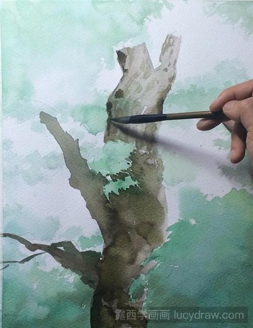 古树水彩画教程