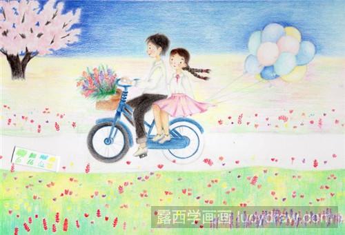 插画教程：骑单车的男孩女孩