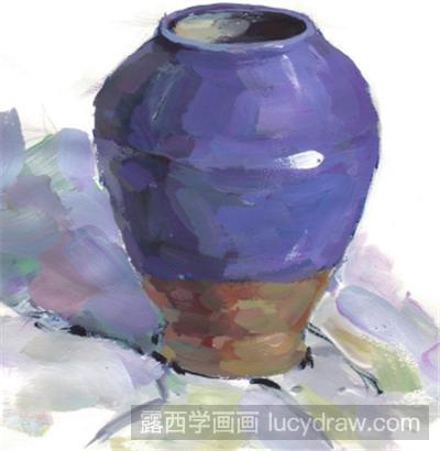 水粉画教程：怎么画紫色陶罐