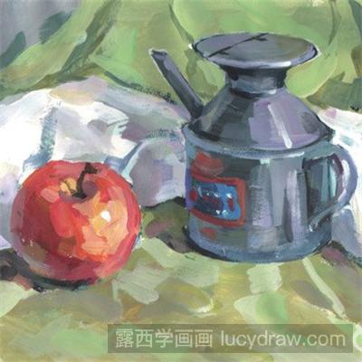 水粉画教程：怎么画醋壶和苹果？