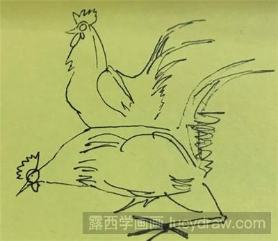 速写教程：如何画两只大公鸡？
