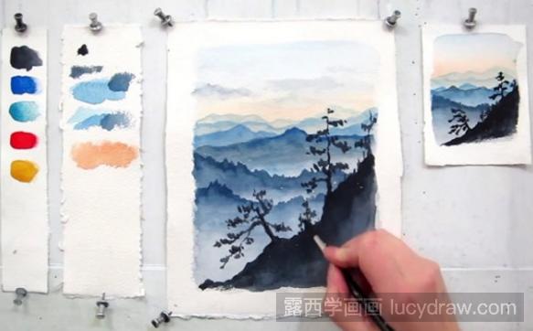水彩风景画教程：群山的画法