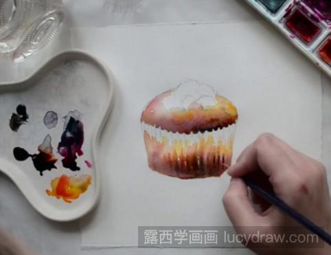 美食水彩画教程：纸杯蛋糕的画法