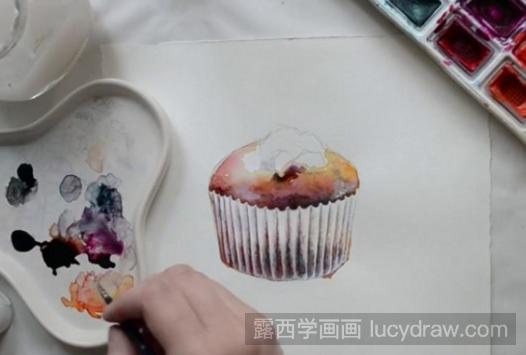 美食水彩画教程：纸杯蛋糕的画法