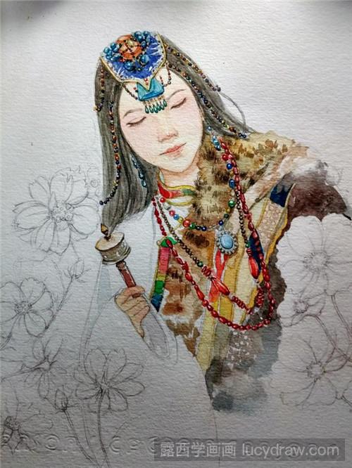 藏族姑娘水彩画教程