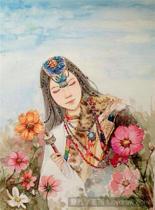 藏族姑娘水彩画教程