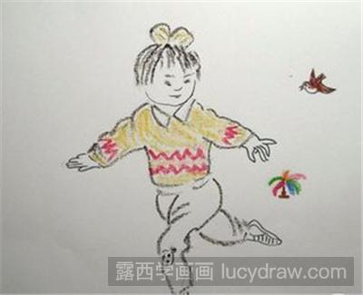 儿童画教程：踢毽子的小女孩