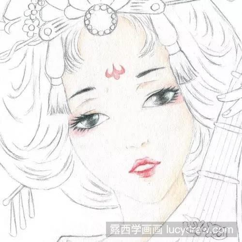 彩铅画教程：弹琵琶的古风女子