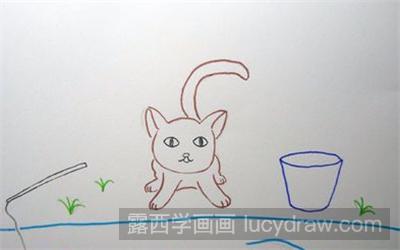 儿童画教程：小猫钓鱼