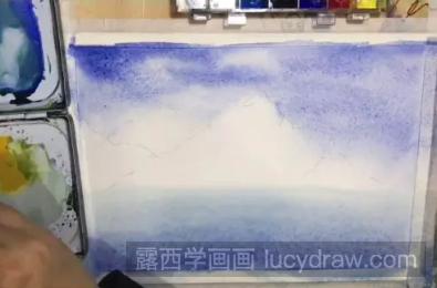 水彩画雪山与湖泊步骤教程