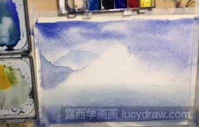 水彩画雪山与湖泊步骤教程