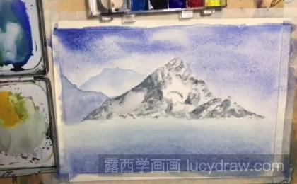 水彩画雪山与湖泊步骤教程