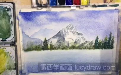 水彩画雪山与湖泊步骤教程