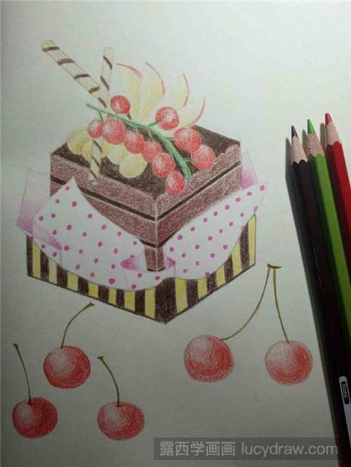 水果巧克力蛋糕彩铅画教程