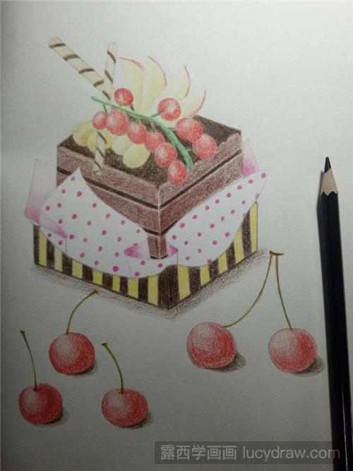 水果巧克力蛋糕彩铅画教程