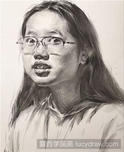 素描教程：教你画戴眼镜女青年