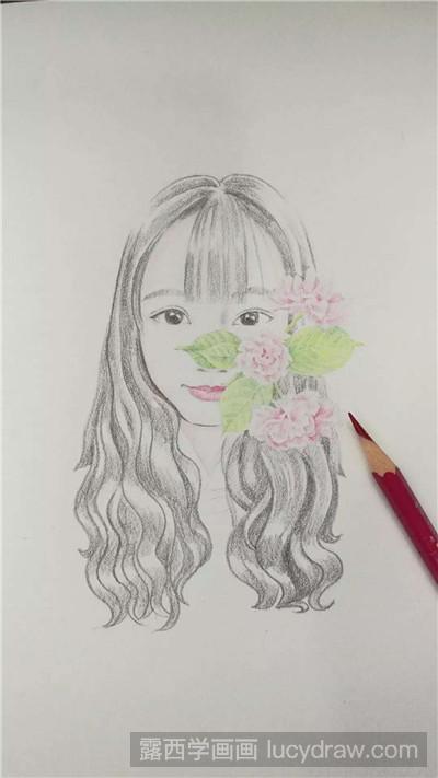彩铅画教程：教你画花与少女
