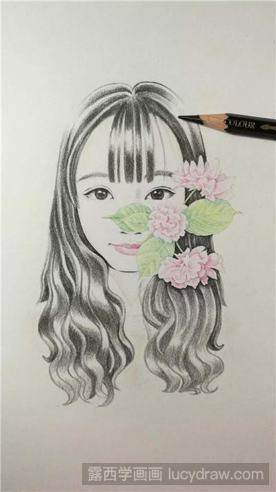 彩铅画教程：教你画花与少女