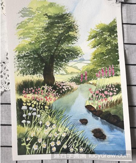 风景画花溪的水彩画法