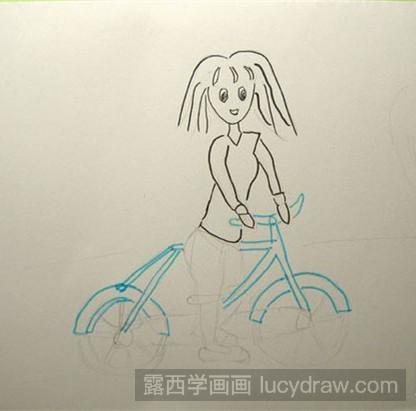 教你画骑自行车的小女孩