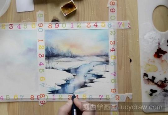 水彩画河流雪景步骤教程