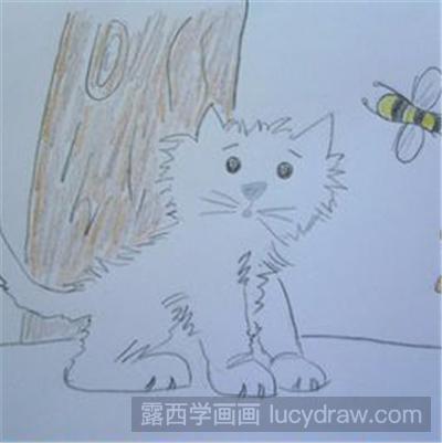 儿童画教程：看蜜蜂的小猫咪