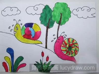 儿童画蜗牛教程