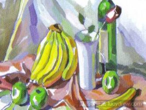 水粉画教程：香蕉和白瓷杯的画法