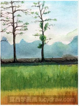水彩风景画教程：乡村小路的树