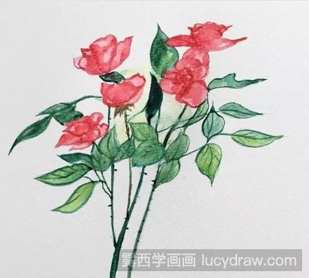 水彩画教程：教你画一束红玫瑰