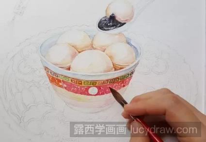 水彩画美食教程：汤圆的画法