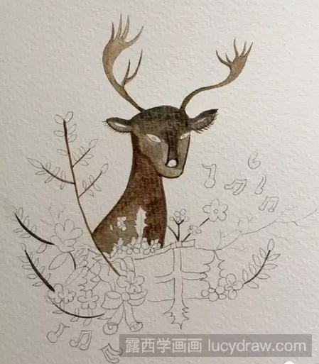 教你画美丽的小鹿水彩画