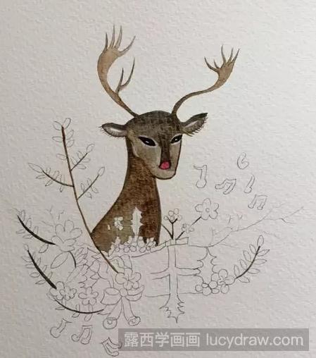 教你画美丽的小鹿水彩画