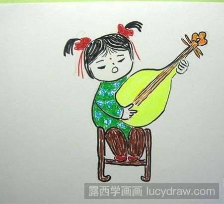 教你画弹吉他的小女孩