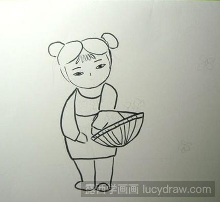 挖野菜的小姑娘简笔画图片
