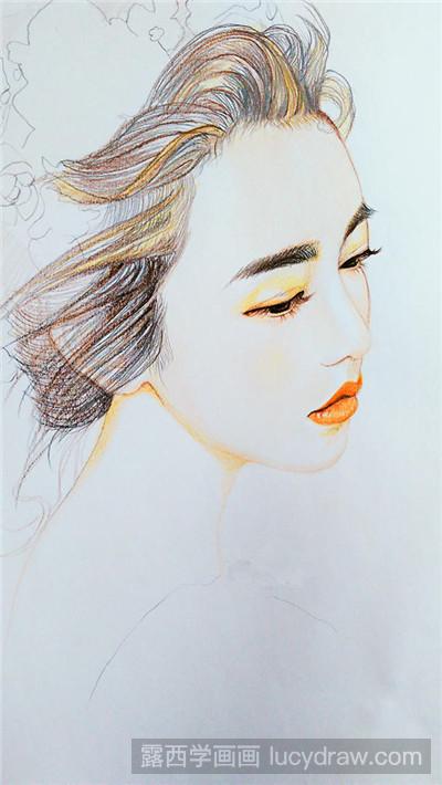 彩铅画教程：教你画戴花环的女子