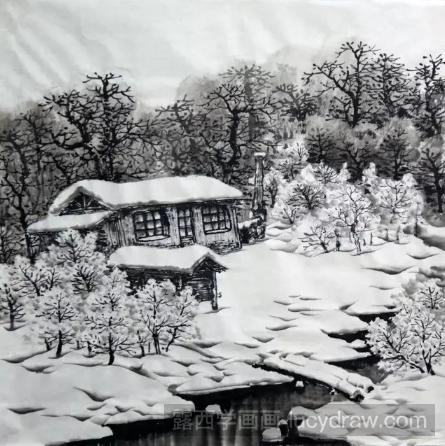 国画雪景的画法教程