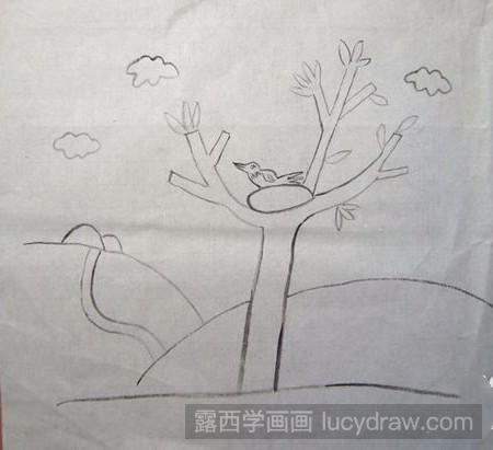 树和喜鹊画画图片