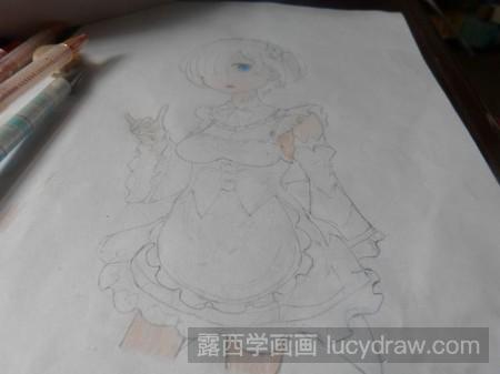 教你画蕾姆彩铅画